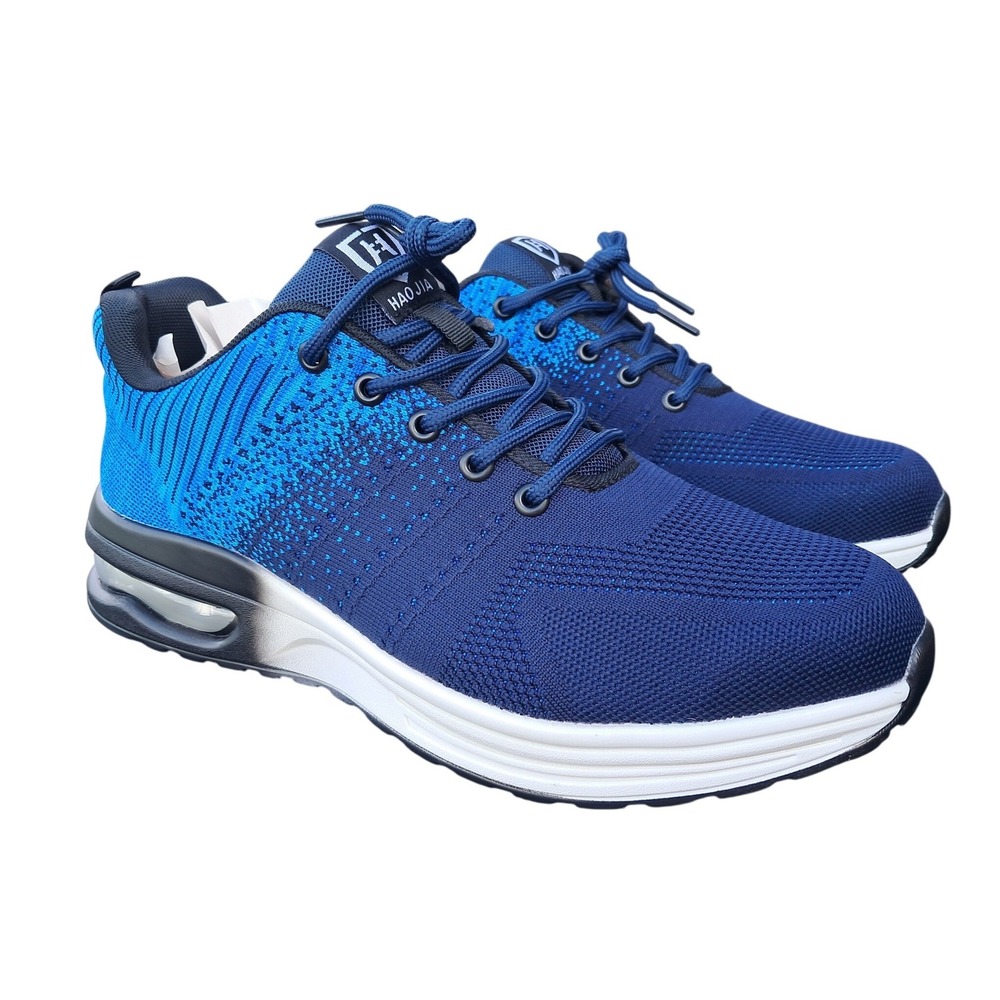 Haojia K8 Mens Blue Knit Steel Toe Safety Shoes Air Cushion Work Sneakers EU 45